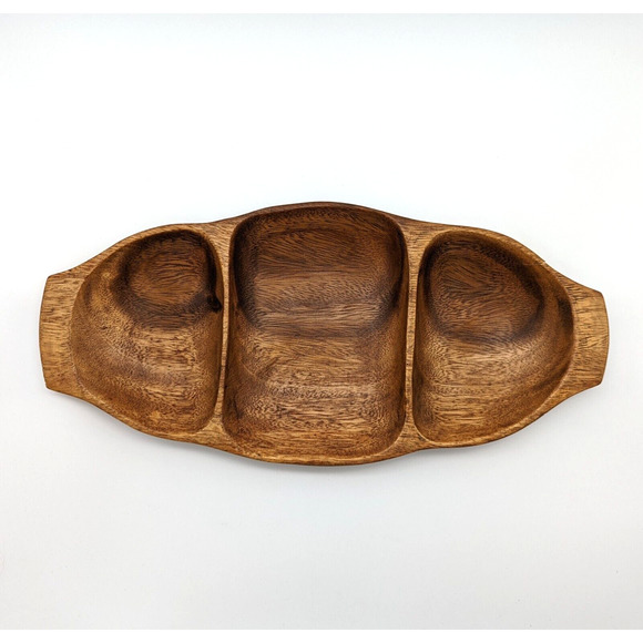 Leilani Monkey Pod Wood Tray Hand Crafted Three Parts Mid Century Philippines - Picture 1 of 12